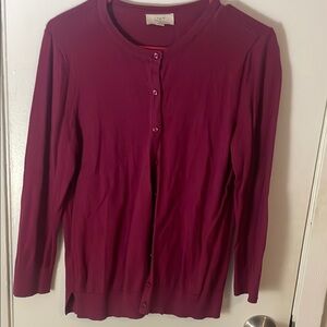LOFT Deep Red Button-Up Cardigan